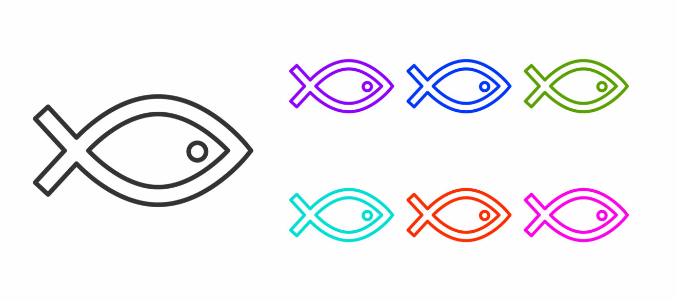 Black line Christian fish symbol icon isolated on white background. Jesus fish symbol. Set icons colorful. Vector